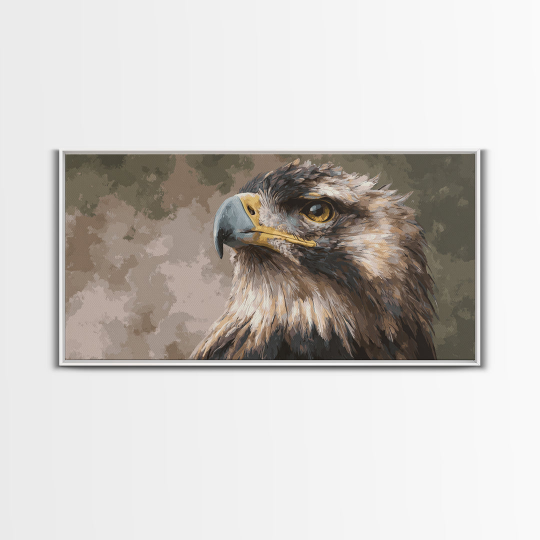 Eagle Portrait with Dramatic Mountain Wind Framed Canvas Print, Bird Art, Mid Century Modern, Living Room Decor, Flight, BIR-2x1-56