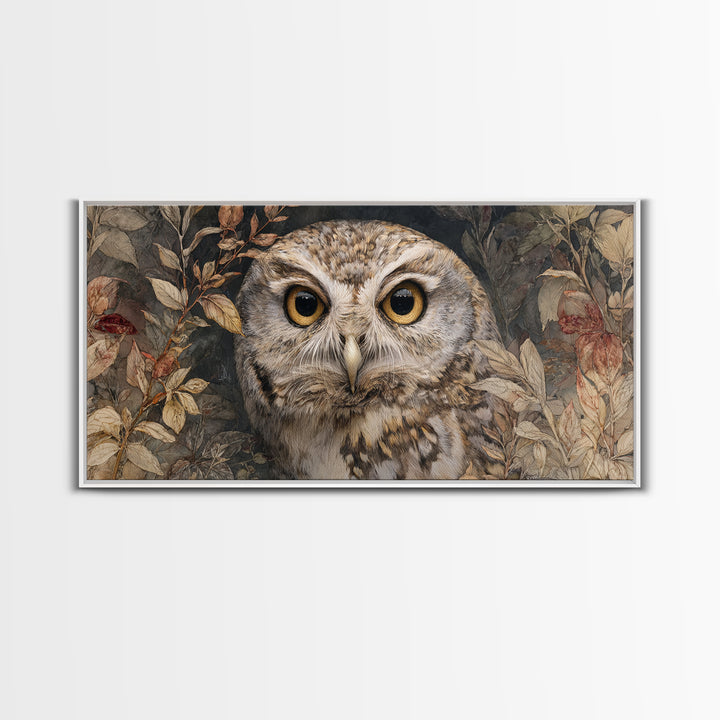 Owl Portrait with Wise Golden Eyes Canvas Print, Bird Art, Original Art, Living Room Decor, Fine Art, Flight, Mcm Decor, BIR-2x1-73