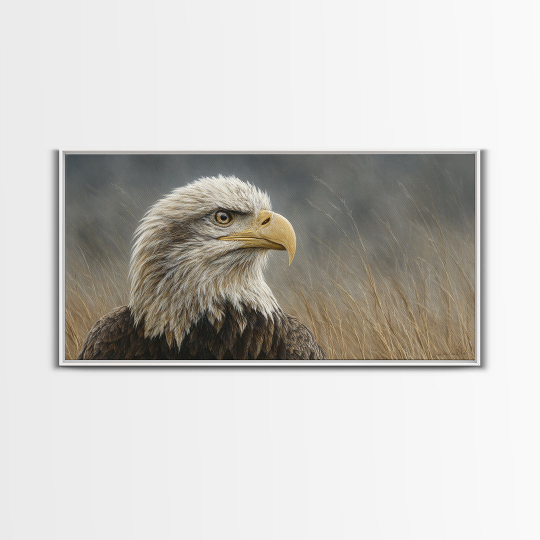 Eagle Portrait with Dramatic Mountain Wind Framed Canvas Print, Bird Art, Luxury Decor, Living Room Decor, Fine Art, Flight, BIR-2x1-8