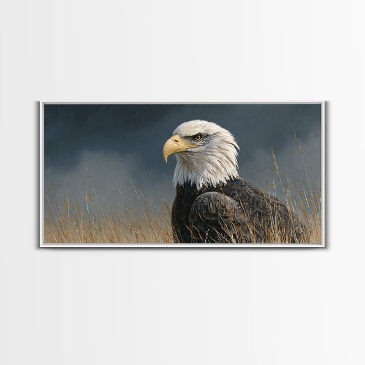 Eagle Portrait with Dramatic Mountain Wind Framed Canvas Print, Bird Art, Modern Art, Living Room Decor, Fine Art, Flight, BIR-2x1-80