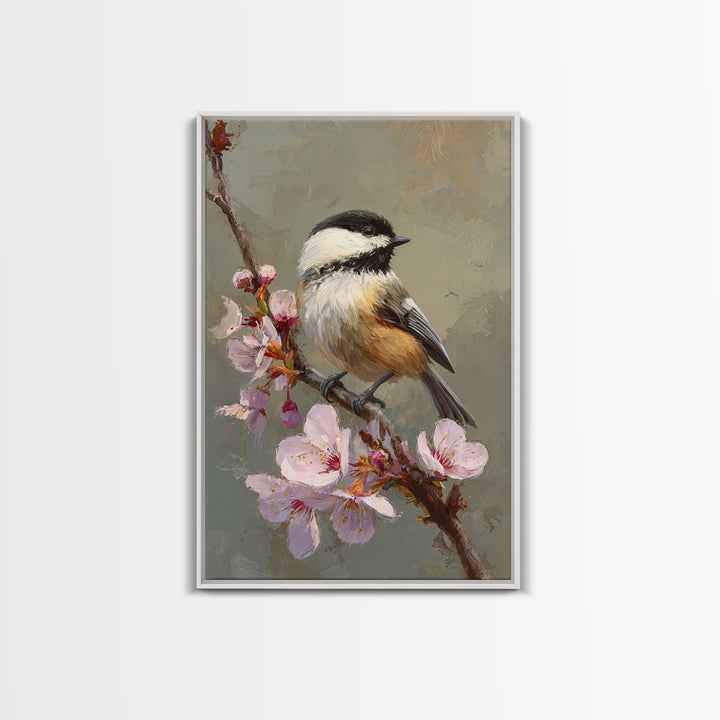 Songbird Perched on Cherry Blossoms Canvas Print, Bird Art, Digital Download Art, Living Room Decor, Fine Art, Flight, BIR-2x3-16