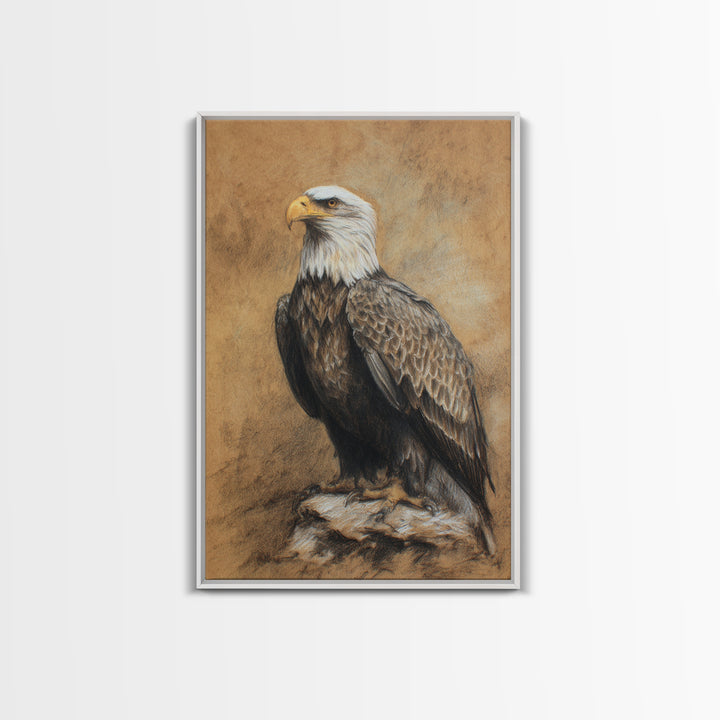 Eagle Portrait with Dramatic Mountain Wind Framed Canvas Print, Bird Art, Art Deco, Living Room Decor, Oil Painting, Flight, BIR-2x3-20
