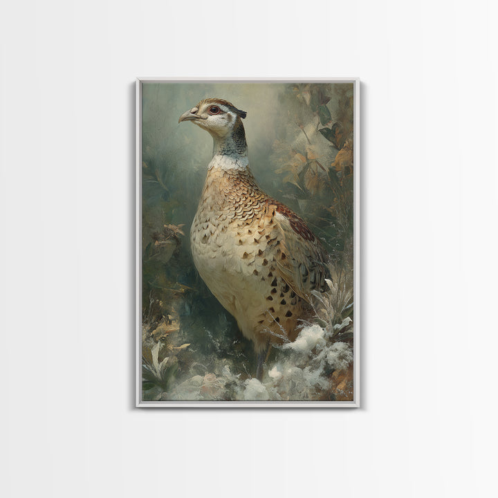 Pheasant with Ornate Feather Details Framed Canvas Print, Bird Art, Rustic Home Decor, Living Room Decor, Fine Art, Flight, BIR-2x3-3