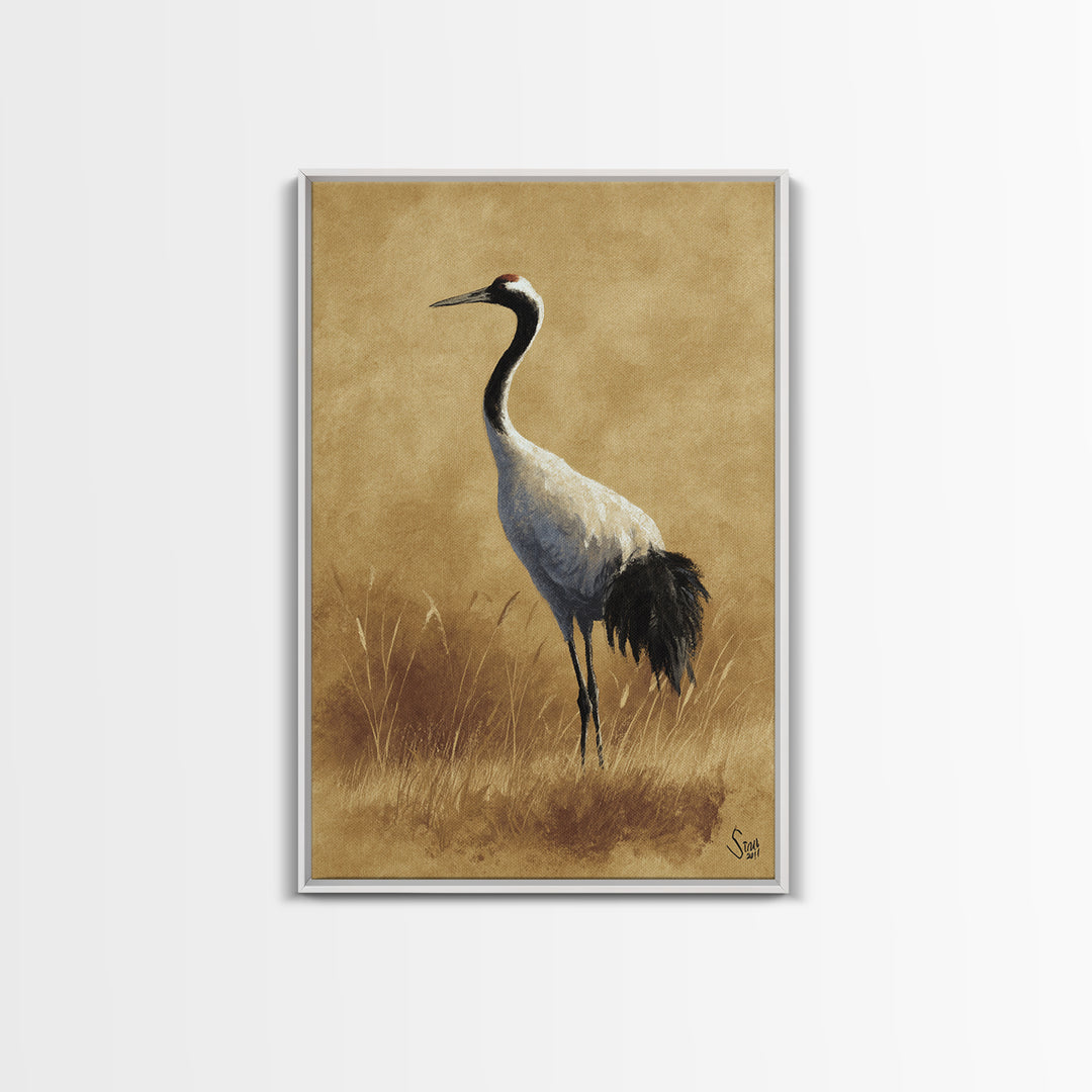 Crane and Lotus Composition Canvas Print, Bird Art, Art Deco, Living Room Decor, Fine Art, Flight, Gallery Wall, Mcm Decor, BIR-2x3-49