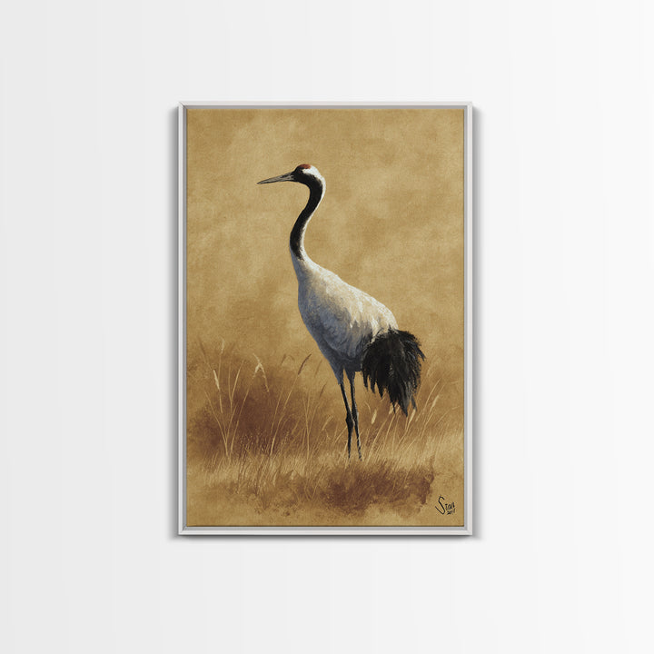 Crane and Lotus Composition Canvas Print, Bird Art, Art Deco, Living Room Decor, Fine Art, Flight, Gallery Wall, Mcm Decor, BIR-2x3-49