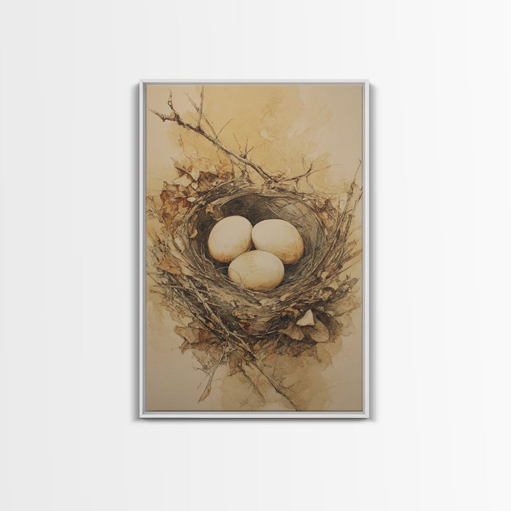 Bird Nest with Eggs and Delicate Twigs Canvas Print, Bird Art, Minimalist Decor, Living Room Decor, Fine Art, Flight, BIR-2x3-54