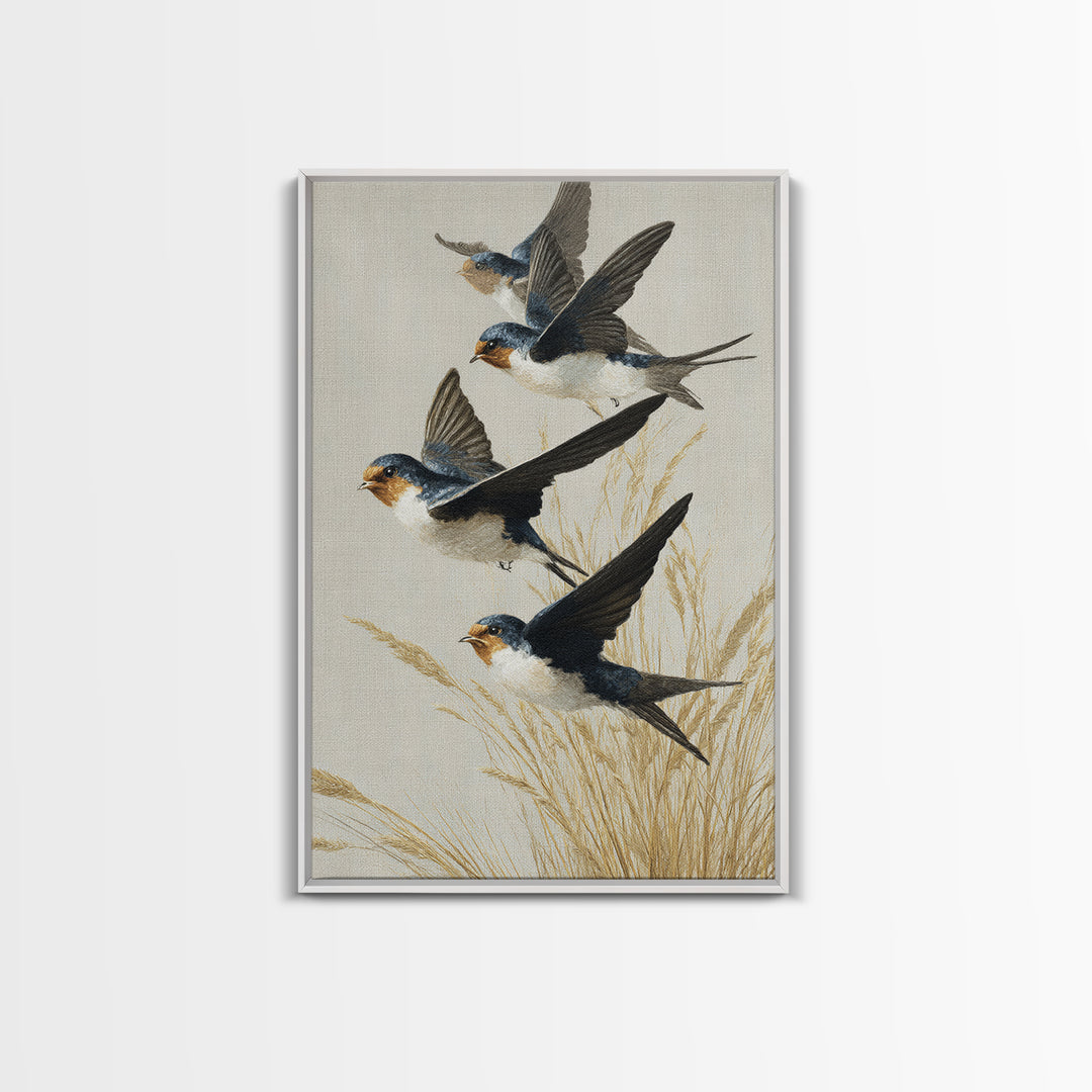 Flock of Swallows Sweeping Across Open Sky Canvas Print, Bird Art, Art Deco, Living Room Decor, Abstract Art, Flight, BIR-2x3-62