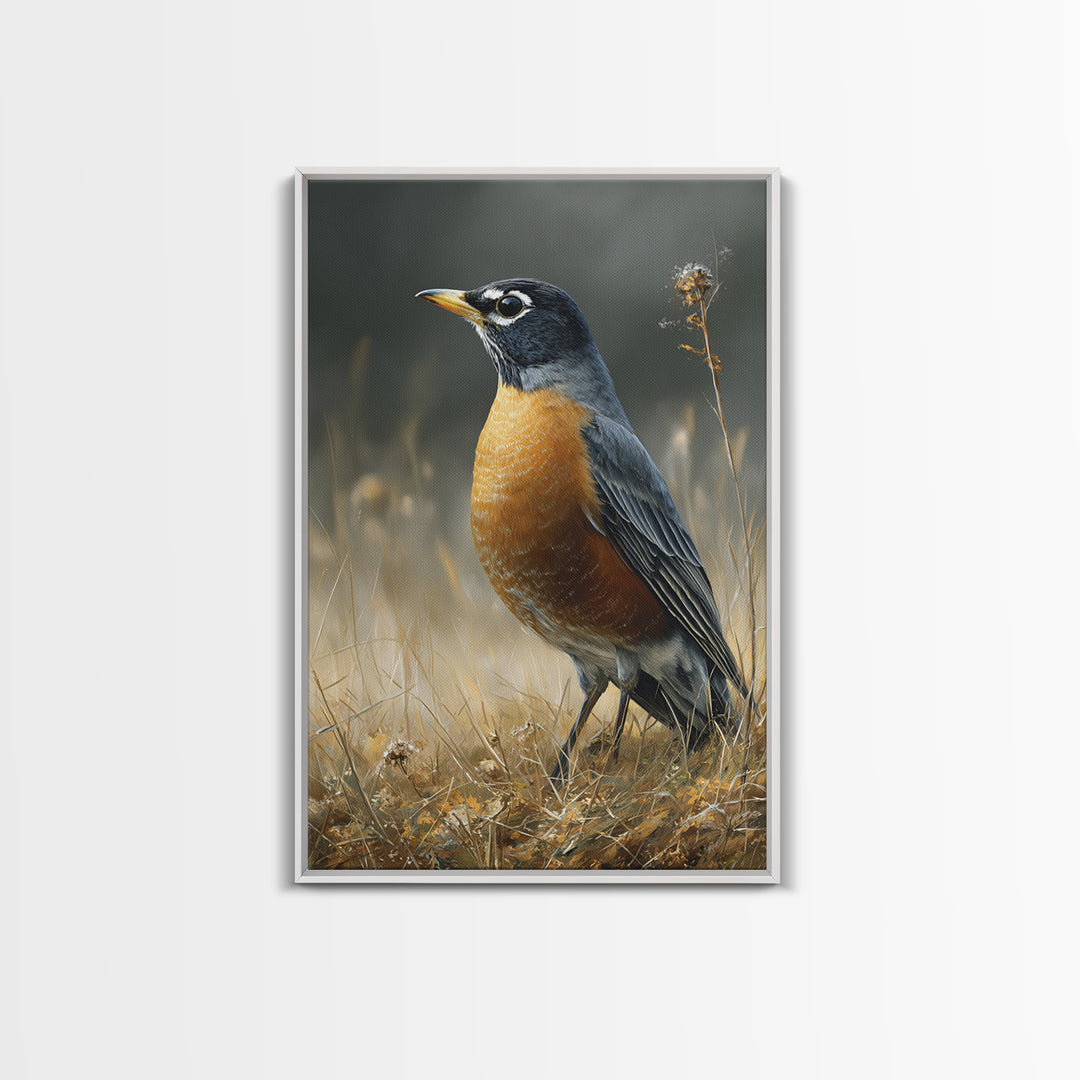 Robin in a Spring Garden with Soft Canvas Print, Bird Art, Art Deco, Living Room Decor, Oil Painting, Flight, Gallery Wall, BIR-2x3-71