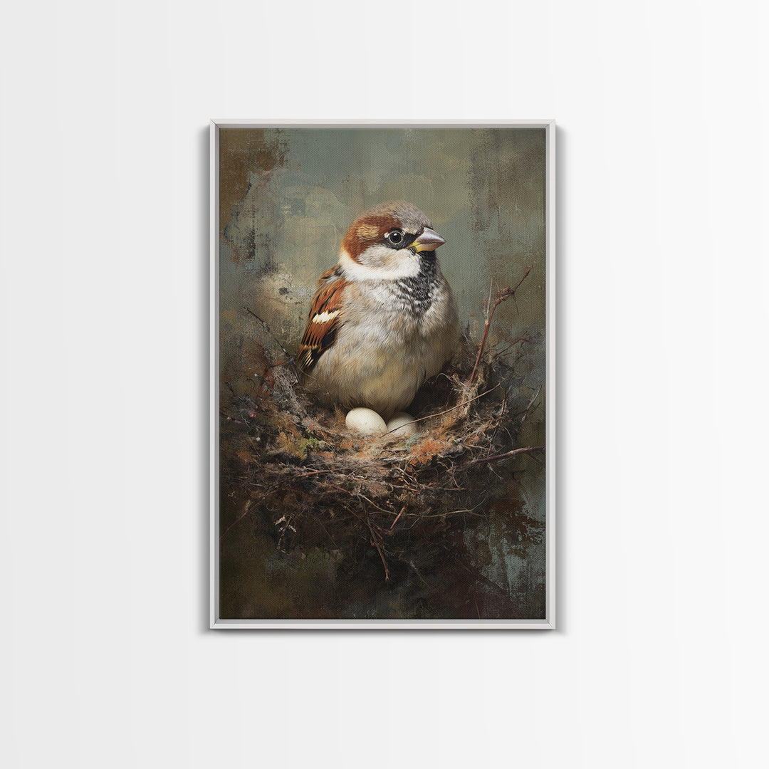 Bird Nest with Eggs and Delicate Twigs Framed Canvas Print, Bird Art, Printable Wall Art, Living Room Decor, Fine Art, Flight, BIR-2x3-78