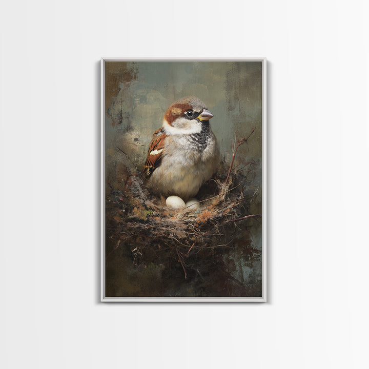 Bird Nest with Eggs and Delicate Twigs Framed Canvas Print, Bird Art, Printable Wall Art, Living Room Decor, Fine Art, Flight, BIR-2x3-78