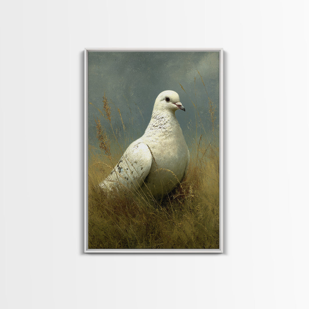 White Dove with Olive Branch and Calm Canvas Print, Bird Art, Printable Art, Living Room Decor, Watercolor Art, Flight, BIR-2x3-96