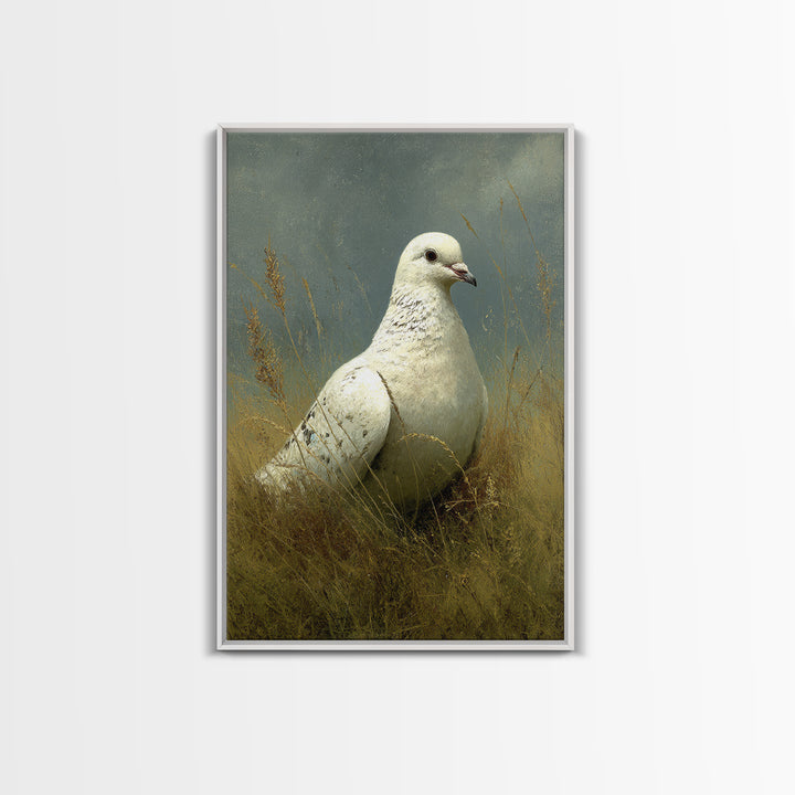 White Dove with Olive Branch and Calm Canvas Print, Bird Art, Printable Art, Living Room Decor, Watercolor Art, Flight, BIR-2x3-96