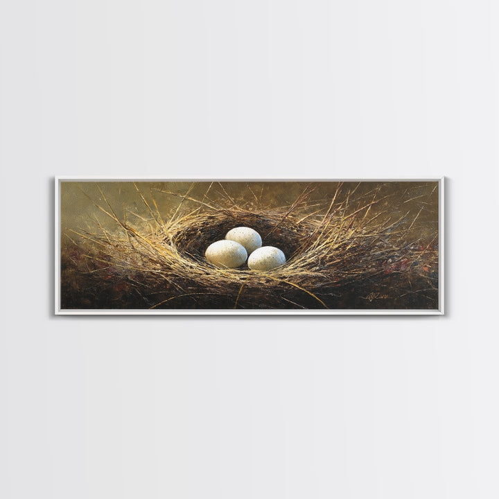 Bird Nest with Eggs and Delicate Twigs Canvas Print, Bird Art, Floral Art, Living Room Decor, Fine Art, Flight, BIR-3x1-14