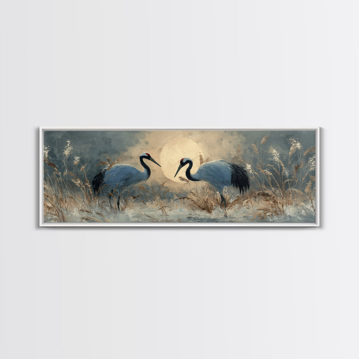 Pair of Cranes Dancing Canvas Print, Bird Art, Wall Decor, Living Room Decor, Fine Art, Flight, Boho Wall Decor, Modern Art, BIR-3x1-43