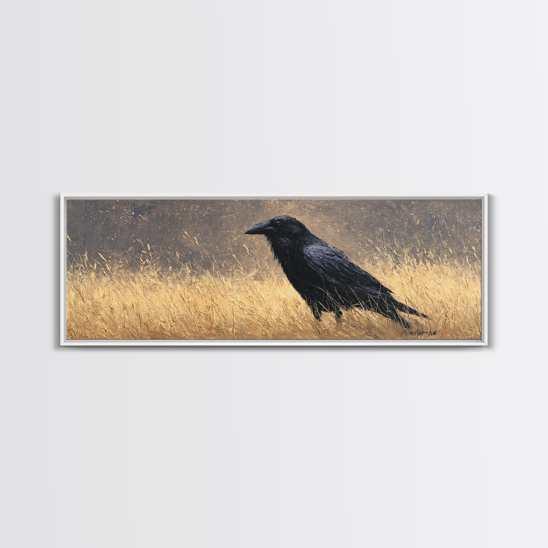 Raven Silhouette with Gothic Atmosphere Canvas Print, Bird Art, Mcm Decor, Living Room Decor, Abstract Art, Flight, BIR-3x1-49