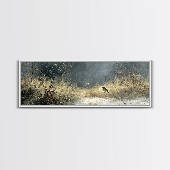 Robin in a Spring Garden with Soft Framed Canvas Print, Bird Art, Contemporary Art, Living Room Decor, Oil Painting, Flight, BIR-3x1-55