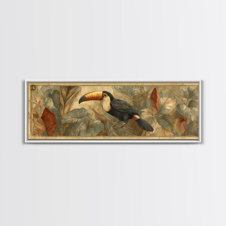 Toucan Framed by Bold Jungle Foliage Framed Canvas Print, Bird Art, Room Decor, Living Room Decor, Fine Art, Flight, BIR-3x1-63