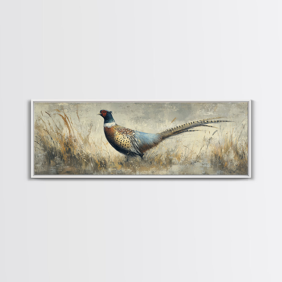 Pheasant with Ornate Feather Details Canvas Print, Bird Art, Art Deco, Living Room Decor, Fine Art, Flight, Gallery Wall, BIR-3x1-83