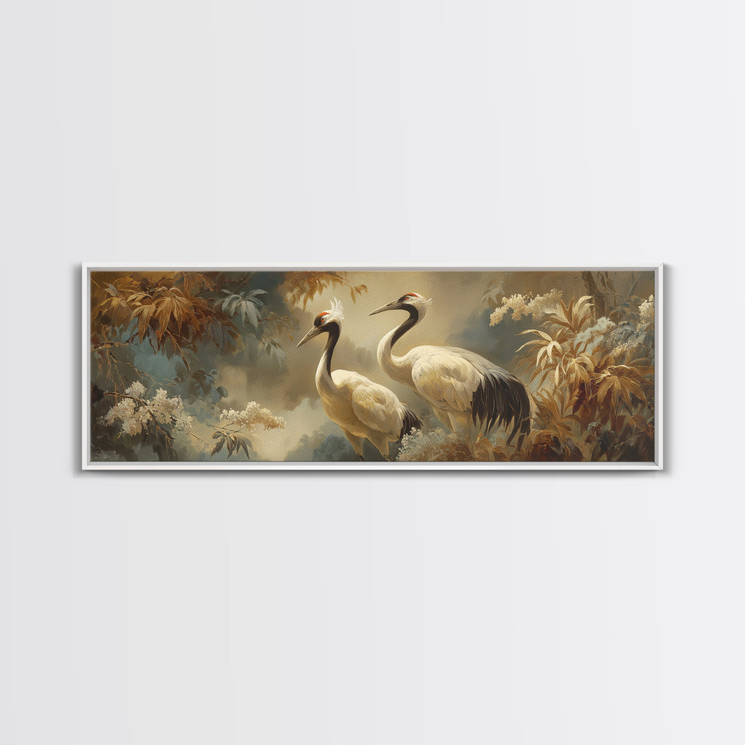 Pair of Cranes Dancing Canvas Print, Bird Art, Room Decor, Living Room Decor, Fine Art, Flight, Digital Print, Printable Art, BIR-3x1-91
