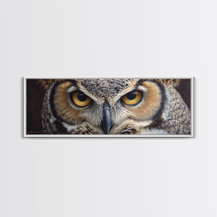 Owl Portrait with Wise Golden Eyes Canvas Print, Bird Art, Forest Wall Art, Living Room Decor, Flight, Minimalist Decor, BIR-3x1-93