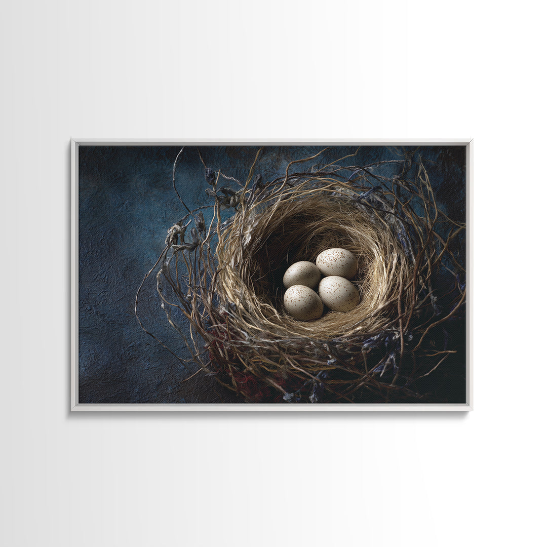 Bird Nest with Eggs and Delicate Twigs Framed Canvas Print, Bird Art, Printable Wall Art, Living Room Decor, Fine Art, Flight, BIR-3x2-2