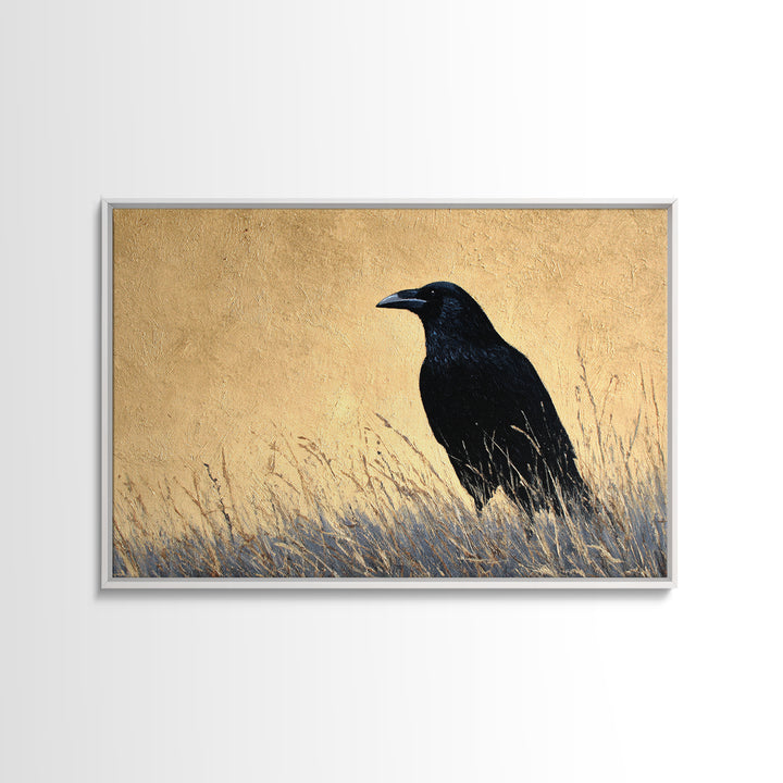 Raven Silhouette with Gothic Atmosphere Canvas Print, Bird Art, Mid Century Wall Art, Living Room Decor, Oil Painting, Flight, BIR-3x2-37