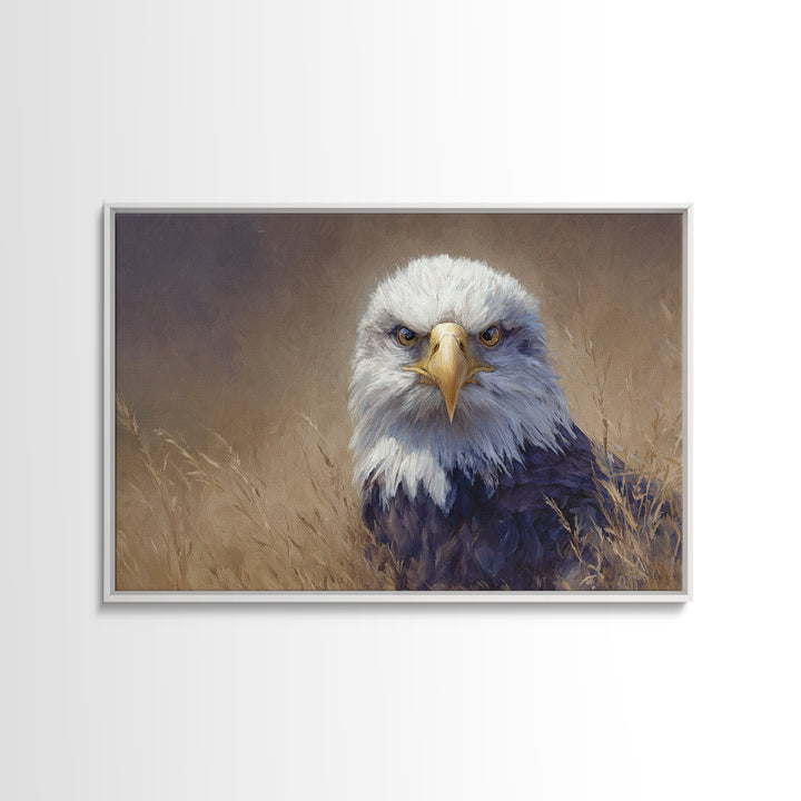 Eagle Portrait with Dramatic Mountain Wind Framed Canvas Print, Bird Art, Mcm Decor, Living Room Decor, Oil Painting, Flight, BIR-3x2-40