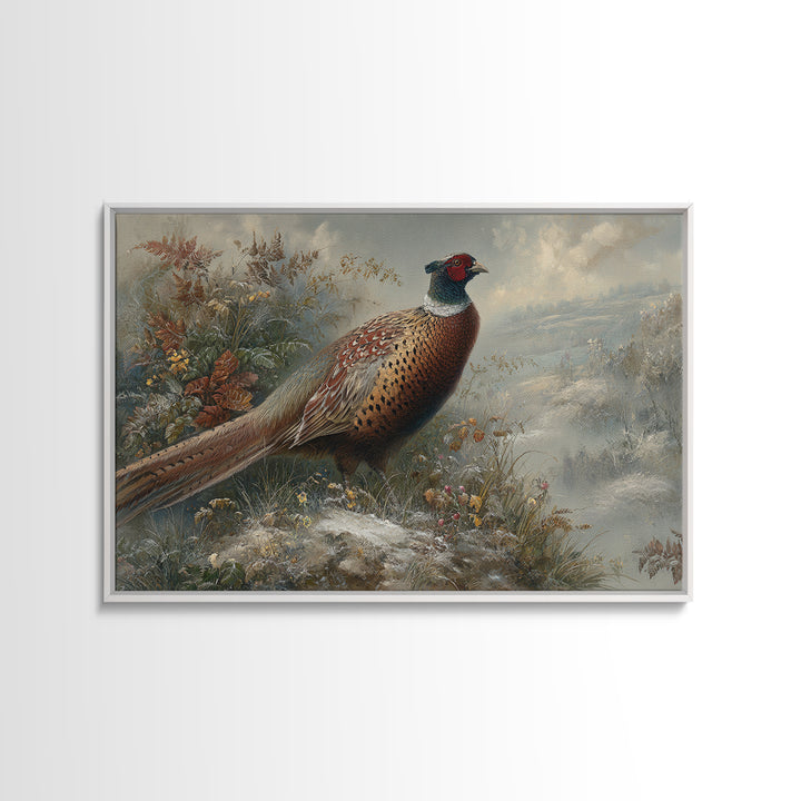 Pheasant with Ornate Feather Details Framed Canvas Print, Bird Art, Room Decor, Living Room Decor, Oil Painting, Flight, BIR-3x2-47