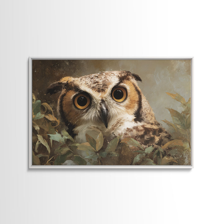 Owl Portrait with Wise Golden Eyes Canvas Print, Bird Art, Bird Prints, Living Room Decor, Fine Art, Flight, Modern Decor, BIR-3x2-57