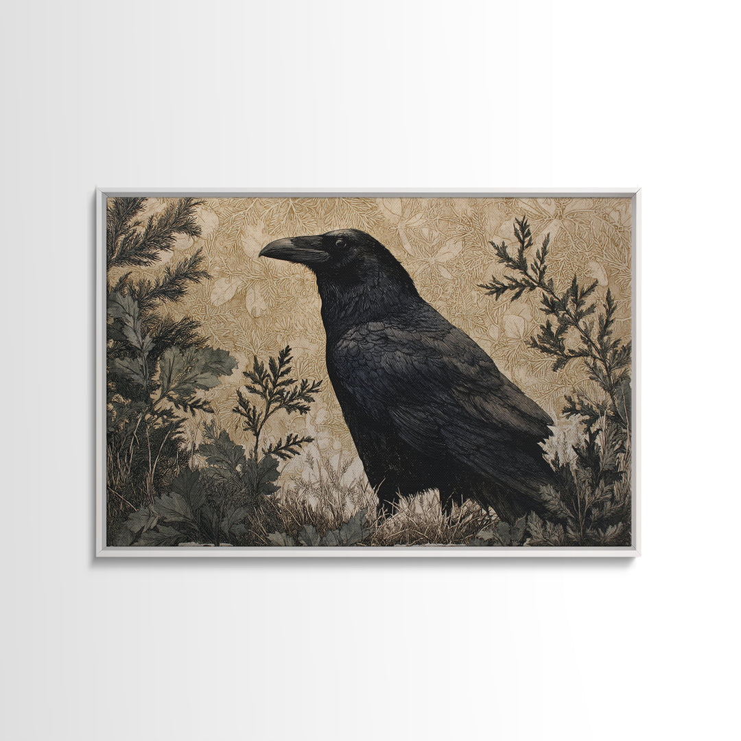 Raven Silhouette with Gothic Atmosphere Canvas Print, Bird Art, Mid Century Wall Art, Living Room Decor, Oil Painting, Flight, BIR-3x2-61