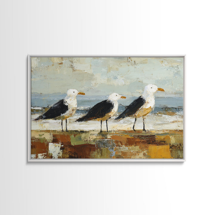Seagulls Above a Pale Beach Horizon Canvas Print, Bird Art, Modern Decor, Living Room Decor, Fine Art, Flight, Home Decor, BIR-3x2-72