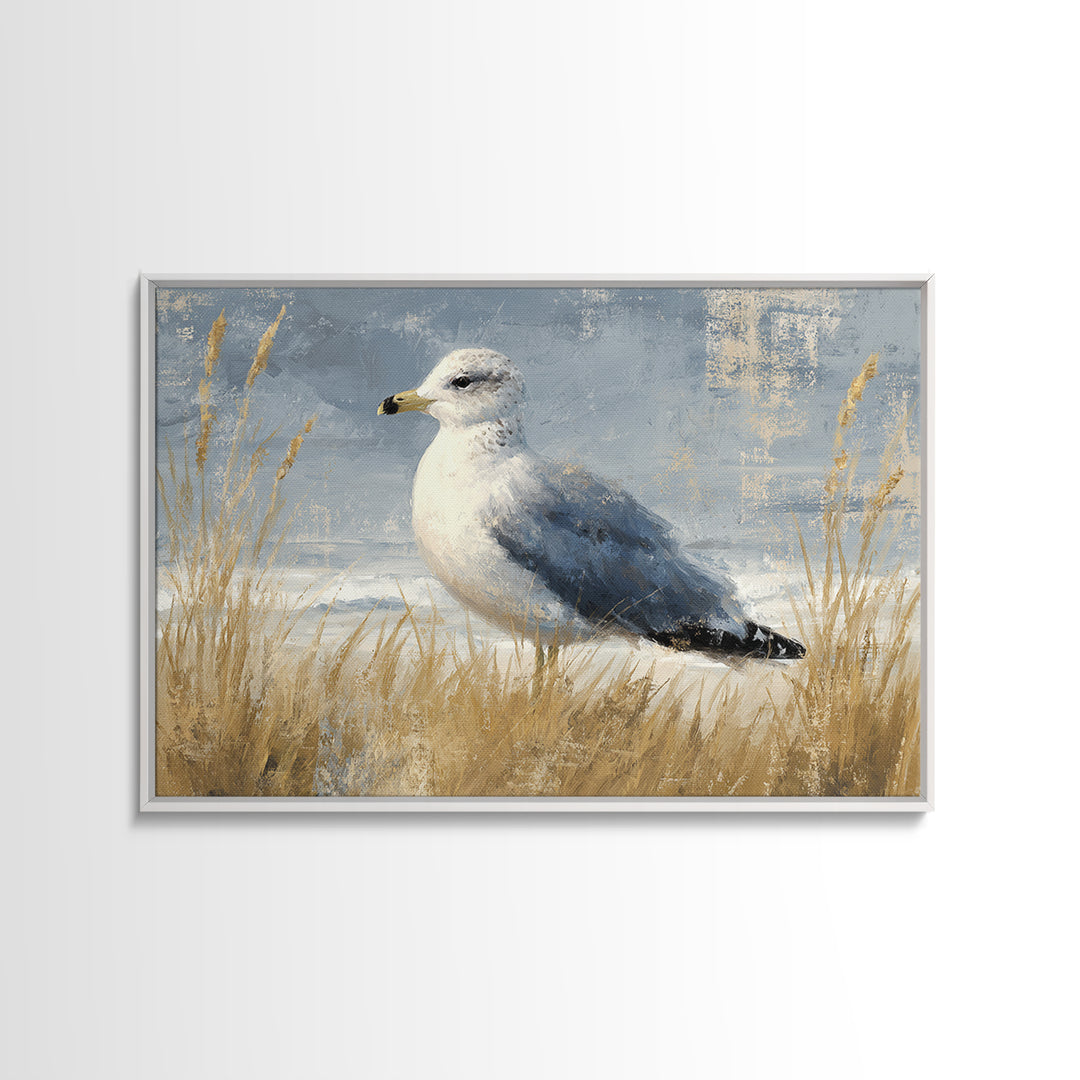 Seagulls Above a Pale Beach Horizon Framed Canvas Print, Bird Art, Art Print, Living Room Decor, Fine Art, Flight, Original Art, BIR-3x2-96