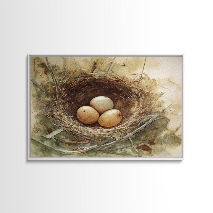 Bird Nest with Eggs and Delicate Twigs Canvas Print, Bird Art, Mid Century Wall Art, Living Room Decor, Fine Art, Flight, BIR-3x2-98