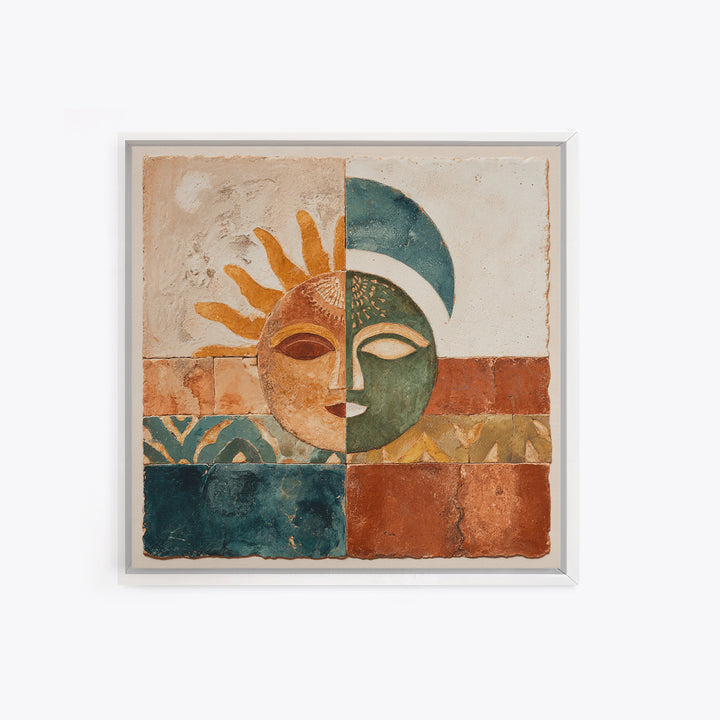 Sun and Moon Celestial Folk Motif Canvas Print, Boho Art, Wall Print, Living Room Decor, Fine Art, Bohemian, Minimalist Decor, BOH-1x1-10
