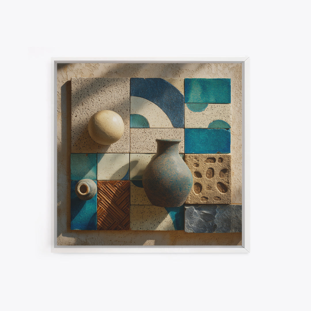 Abstract Clay Shapes Framed Canvas Print, Boho Art, Art Nouveau, Living Room Decor, Abstract Art, Bohemian, Wall Print, BOH-1x1-16