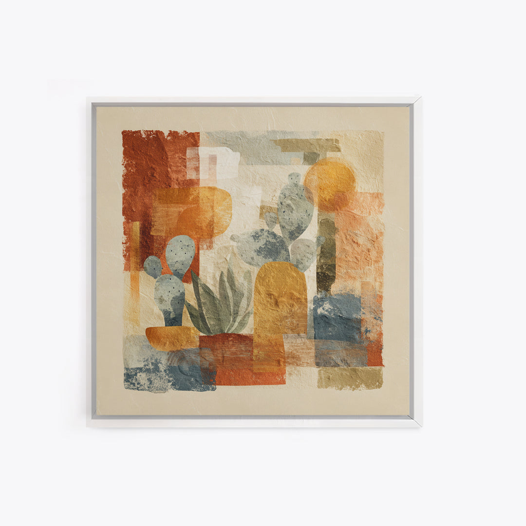 Warm Neutral Cactus Garden Illustration Canvas Print, Boho Art, Wall Art Print, Living Room Decor, Fine Art, Bohemian, BOH-1x1-18