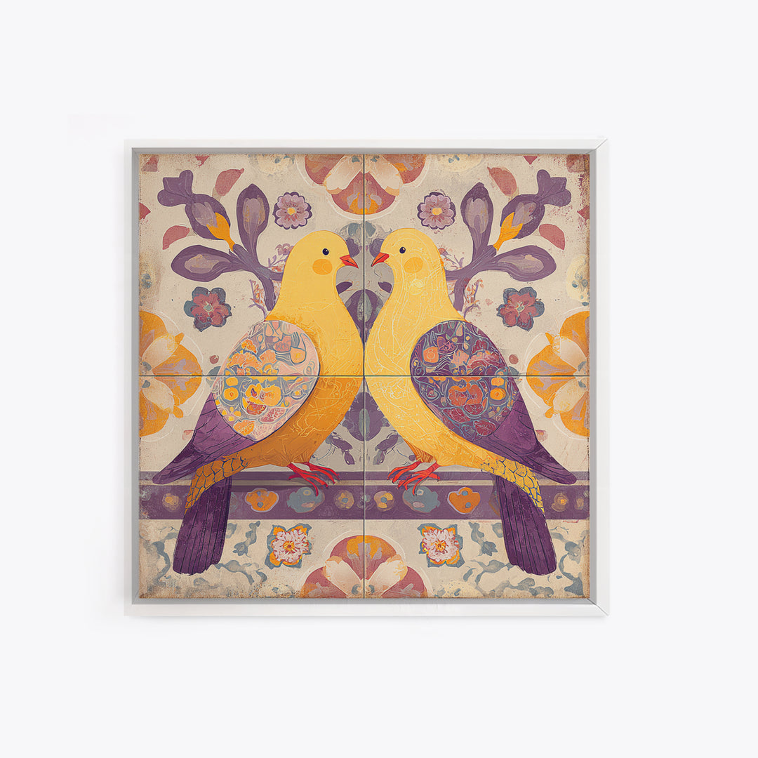 Boho Bird Pair Canvas Print, Boho Art, Art Prints, Living Room Decor, Fine Art, Bohemian, Canvas Art, Printable Art, BOH-1x1-20