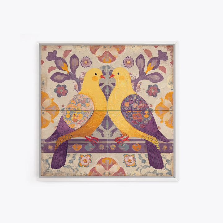 Boho Bird Pair Canvas Print, Boho Art, Art Prints, Living Room Decor, Fine Art, Bohemian, Canvas Art, Printable Art, BOH-1x1-20