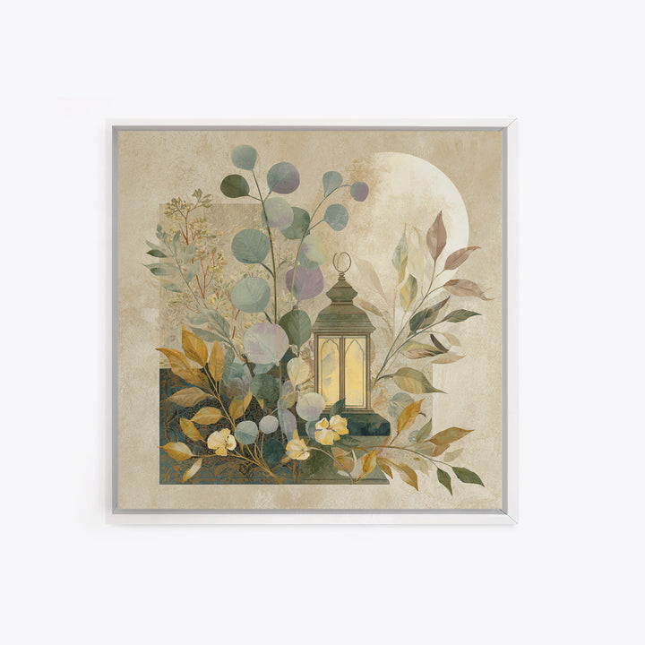 Sage Green Eucalyptus and Crescent Moon Canvas Print, Boho Art, Art Deco, Living Room Decor, Bohemian, Modern Wall Art, BOH-1x1-23