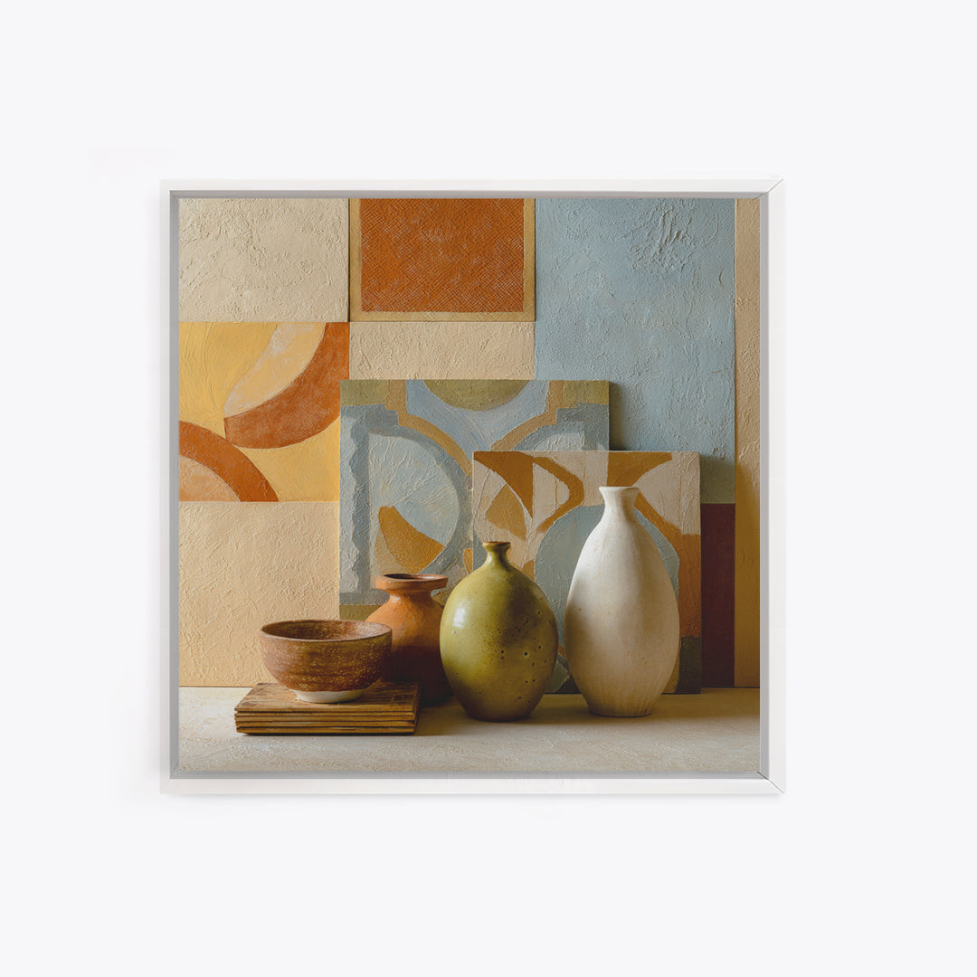 Organic Shape Collage Framed Canvas Print, Boho Art, Garden Art, Living Room Decor, Abstract Art, Bohemian, Boho Wall Art, BOH-1x1-24