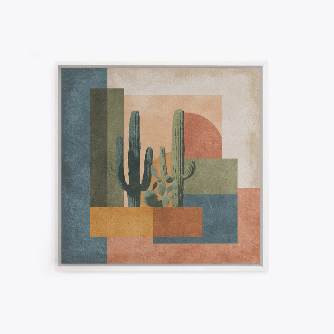 Desert Sun with Cactus and Warm Clay Canvas Print, Boho Art, Art, Living Room Decor, Fine Art, Bohemian, Wallart, Art Nouveau, BOH-1x1-25