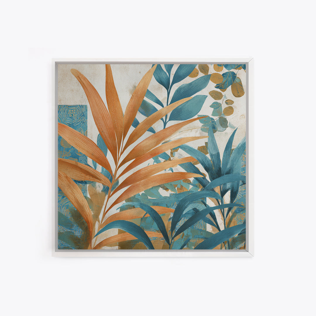 Terracotta Palm Leaves Framed Canvas Print, Boho Art, Wall Decor, Living Room Decor, Fine Art, Bohemian, Art Nouveau, BOH-1x1-29