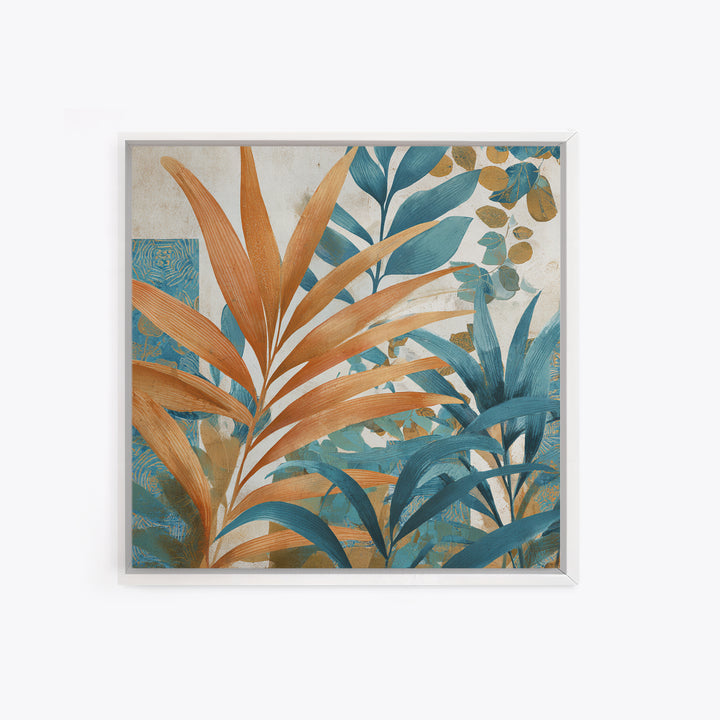 Terracotta Palm Leaves Framed Canvas Print, Boho Art, Wall Decor, Living Room Decor, Fine Art, Bohemian, Art Nouveau, BOH-1x1-29