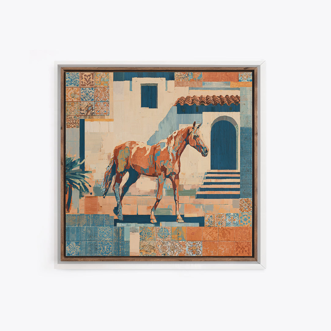 Wild Horse in Dusty Golden Light Framed Canvas Print, Boho Art, Gallery Decor, Living Room Decor, Fine Art, Bohemian, BOH-1x1-32