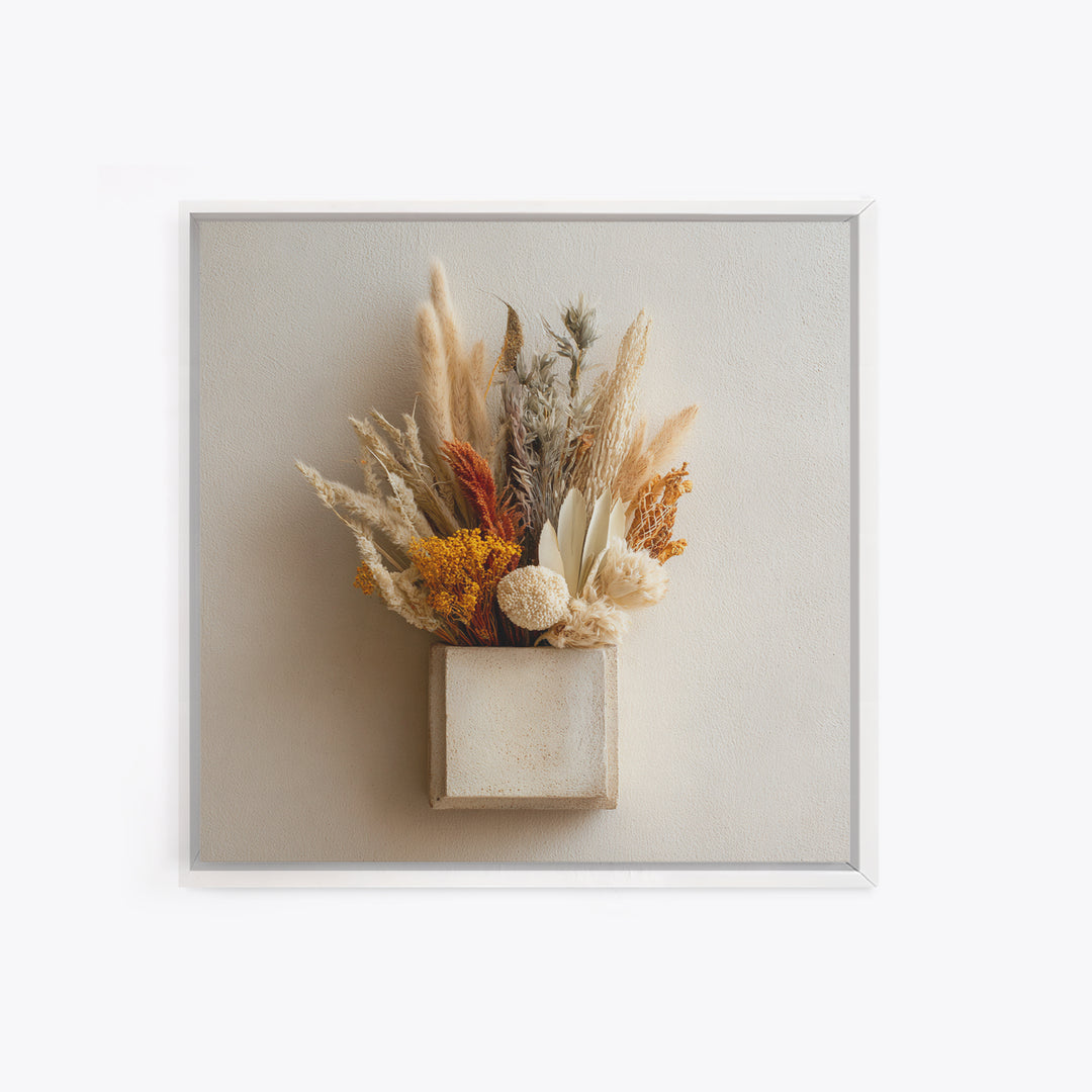 Bohemian Vase with Dried Pampas Grass Framed Canvas Print, Boho Art, Prints, Living Room Decor, Abstract Art, Bohemian, BOH-1x1-33