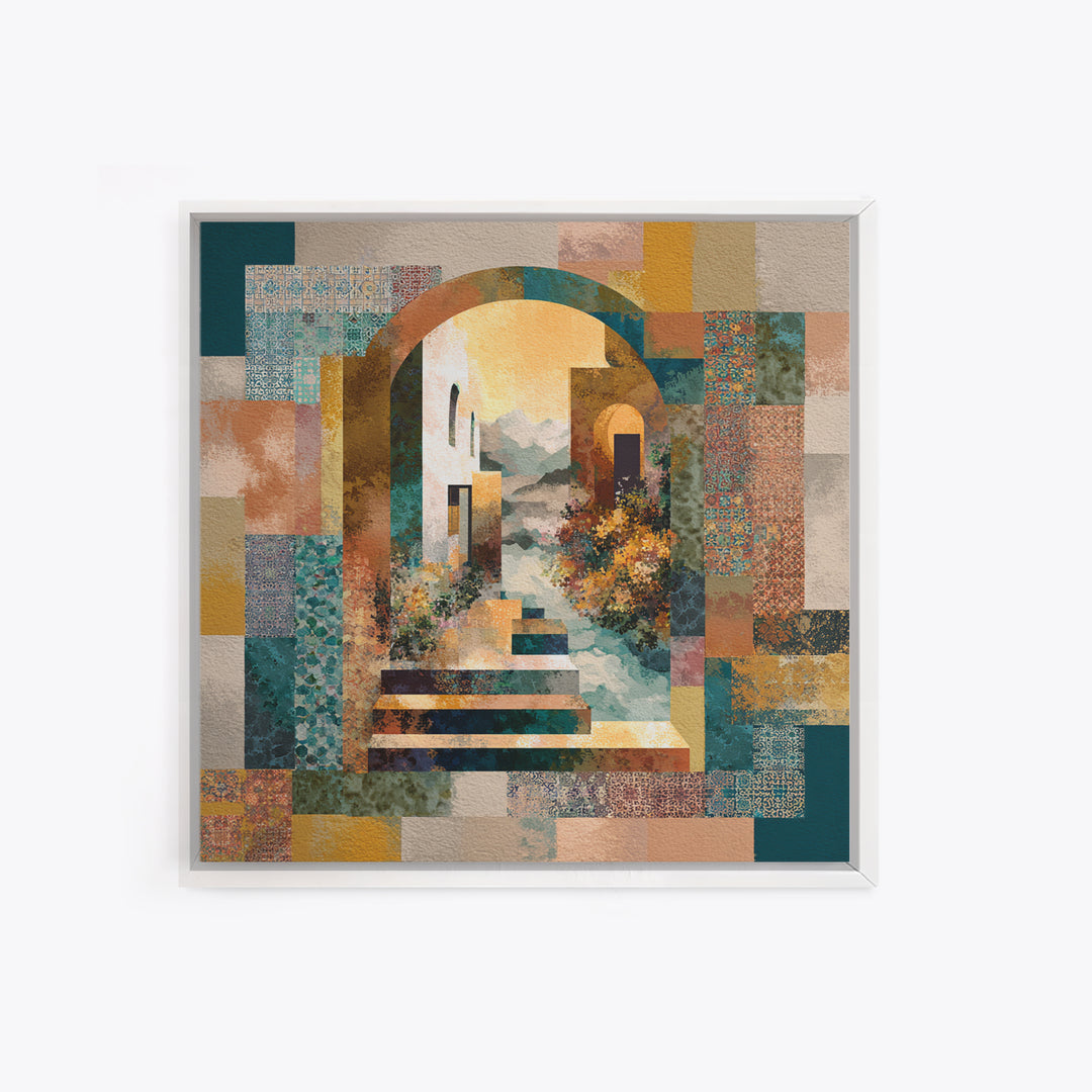 Earth Tone Mountain and River Abstraction Canvas Print, Boho Art, Abstract Wall Art, Living Room Decor, Fine Art, Bohemian, BOH-1x1-35