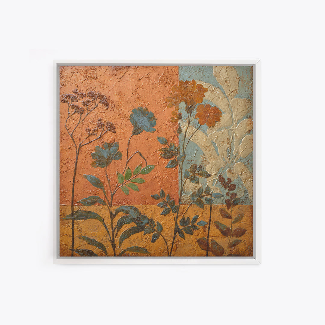 Burnt Orange Floral Field at Sunset Framed Canvas Print, Boho Art, Contemporary Art, Living Room Decor, Fine Art, Bohemian, BOH-1x1-37