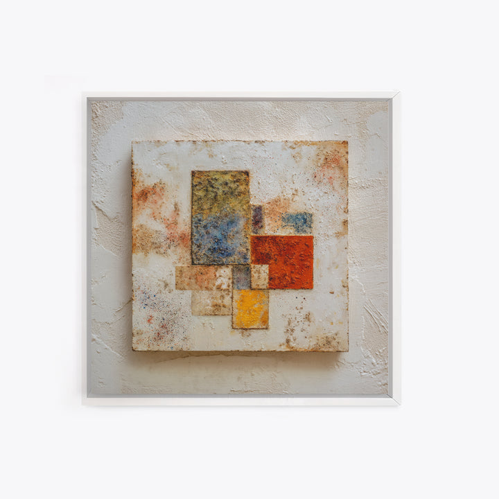 Abstract Clay Shapes Framed Canvas Print, Boho Art, Textured Painting, Living Room Decor, Abstract Art, Bohemian, BOH-1x1-40