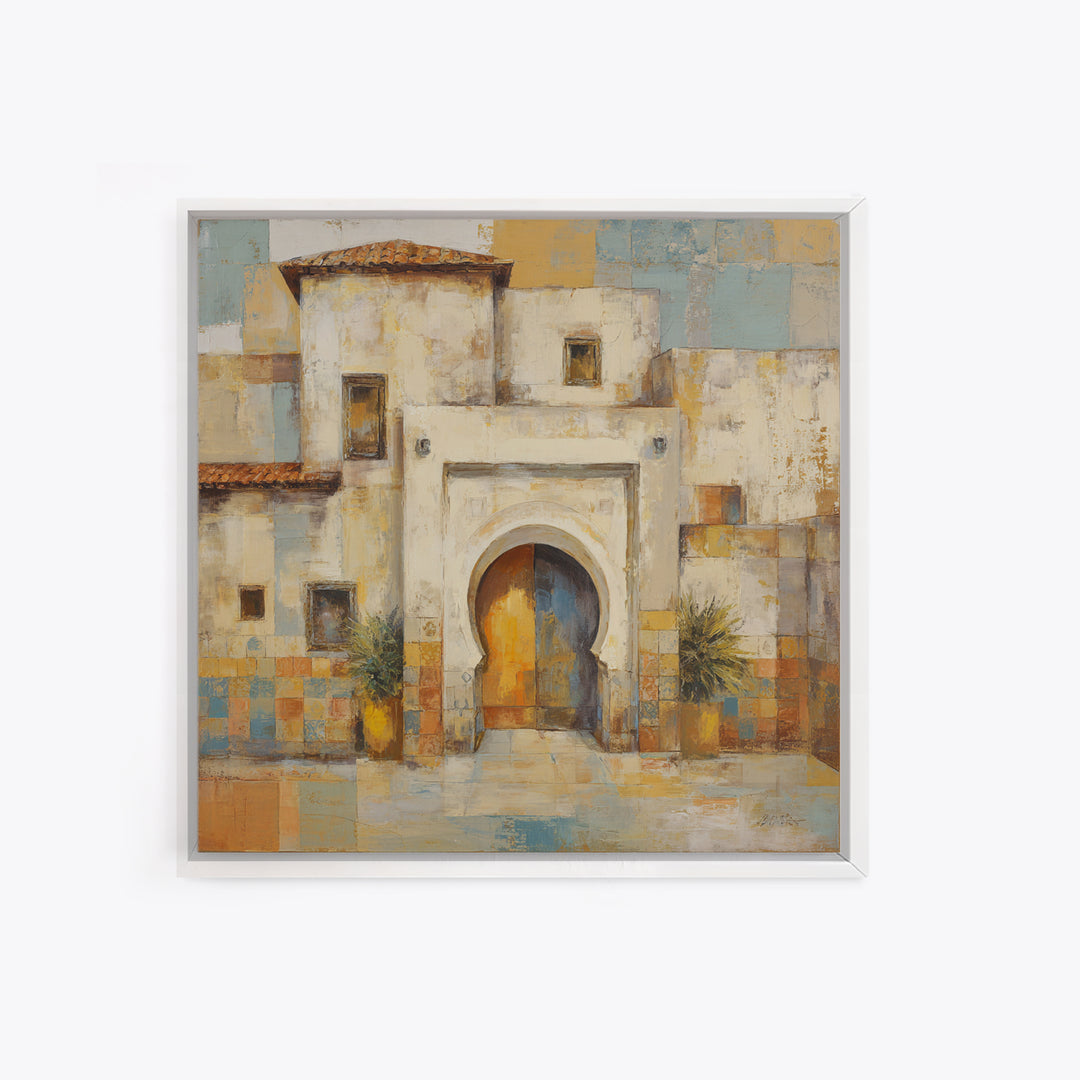 Hand Painted Moroccan Arch Framed Canvas Print, Boho Art, Garden Art, Living Room Decor, Oil Painting, Bohemian, BOH-1x1-43