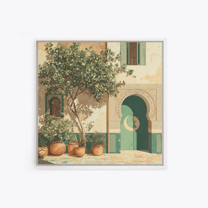 Sage Green Eucalyptus and Crescent Moon Framed Canvas Print, Boho Art, Digital Print, Living Room Decor, Fine Art, Bohemian, BOH-1x1-47